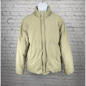 Structure Khaki Down Filled Cotton Blend Puffy Zip Jacket Knit Cuff Size Large L